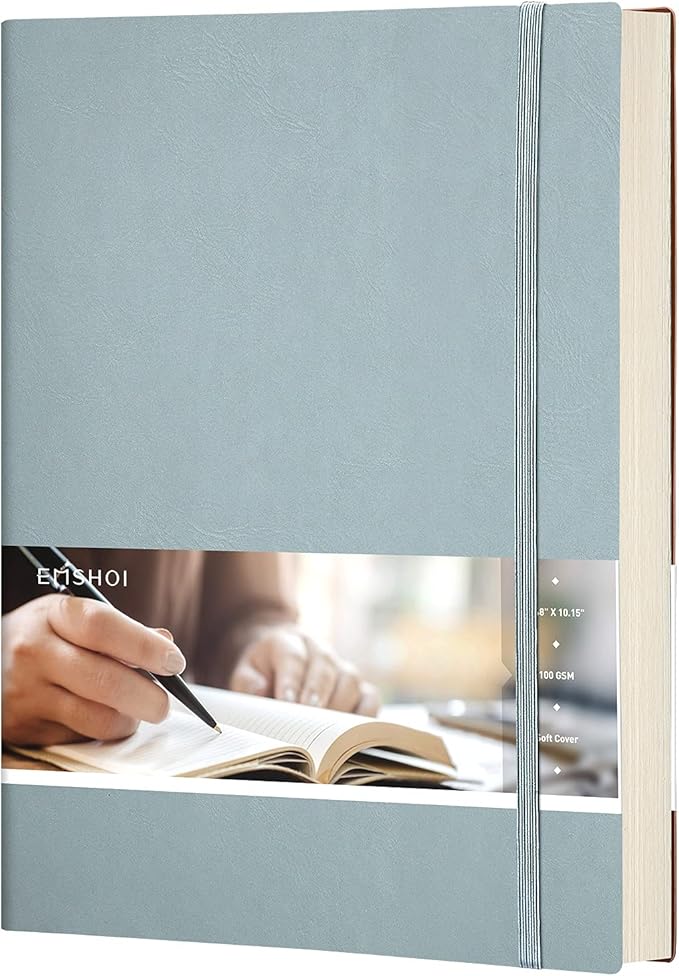 EMSHOI Dotted Journal Dot Notebook, B5 Large Softcover Leather Journal, 192 Numbered Pages 100gsm Thick Dot Grid Notebook for Bullet Journaling Drawing, 7.48"x10.15"-GrayBlue