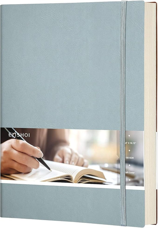 EMSHOI Dotted Journal Dot Notebook, B5 Large Softcover Leather Journal, 192 Numbered Pages 100gsm Thick Dot Grid Notebook for Bullet Journaling Drawing, 7.48"x10.15"-GrayBlue