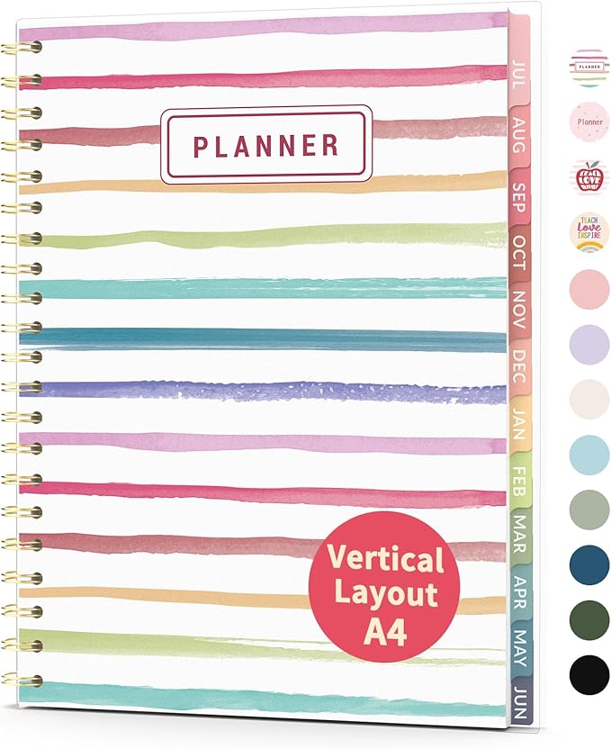 Teacher Planner 2026-2027, Forvencer Academic Planner 2026-2027, Jul 2026 - Jun 2027, 8.5"x11", Weekly & Monthly Planning Book with 7 Periods, School Agenda for Teacher Student, A4, Color Stripes