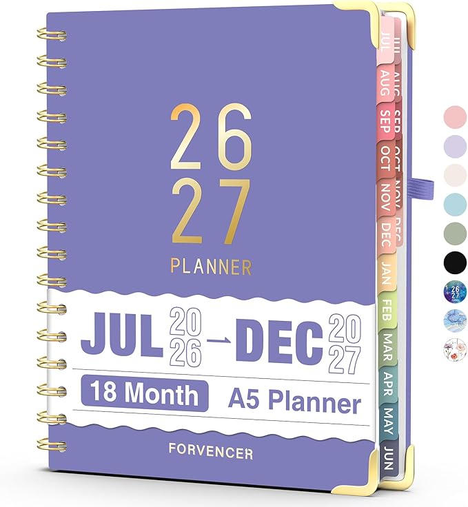 Jul 2026 - Dec 2027 Planner, Forvencer 18 Month Academic Planner 2026-2027, 6.3" x 8.4", Calendar Planner Weekly and Monthly, Daily Agenda Book, School Supplies for Student Teacher, A5, Dark Purple
