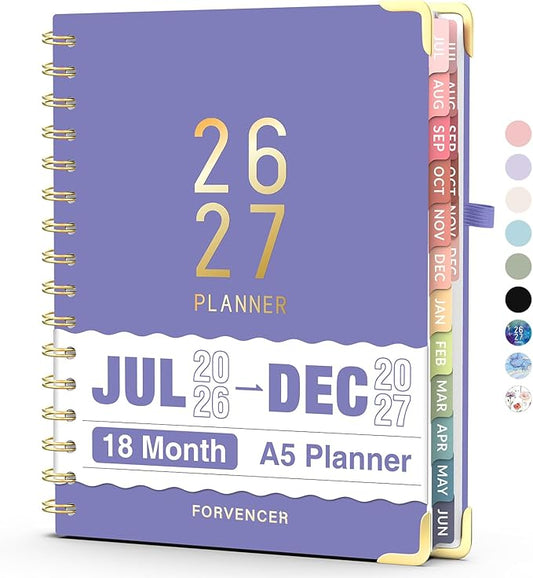 Jul 2026 - Dec 2027 Planner, Forvencer 18 Month Academic Planner 2026-2027, 6.3" x 8.4", Calendar Planner Weekly and Monthly, Daily Agenda Book, School Supplies for Student Teacher, A5, Dark Purple