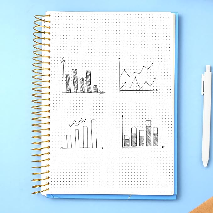 Yoment Spiral Bullet Dotted Journal Large Hardcover Spiral Notebook 8"x10" Dot Grid Notebook 300 Pages Thick Dotted Paper Wire Bound Spiral Notebooks for Office Business School,Blue