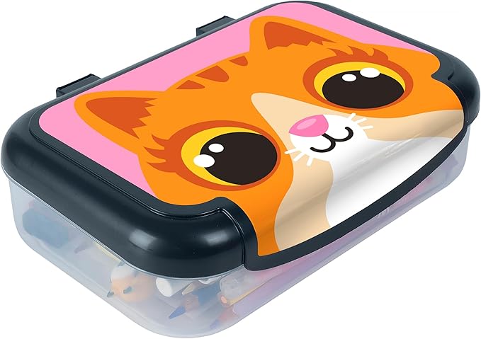 ZIPIT: Recycled Plastic Pencil Box - Kitty - Large Capacity Case, Animal Character Stationery Organizer, School Supplies-Toy Holder, Snap Close, Kids