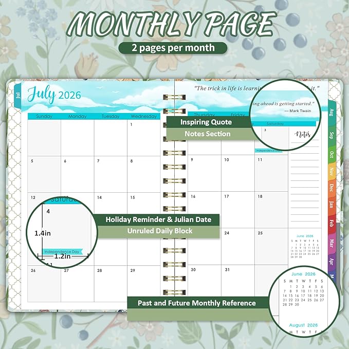 2026-2027 Academic Planner - Planner 2026-2027 from July 2026 - June 2027 with To-Do List, 6.3'' x 8.4'', Strong Twin-Wire Binding, Inner Pocket, Elastic Closure - Green