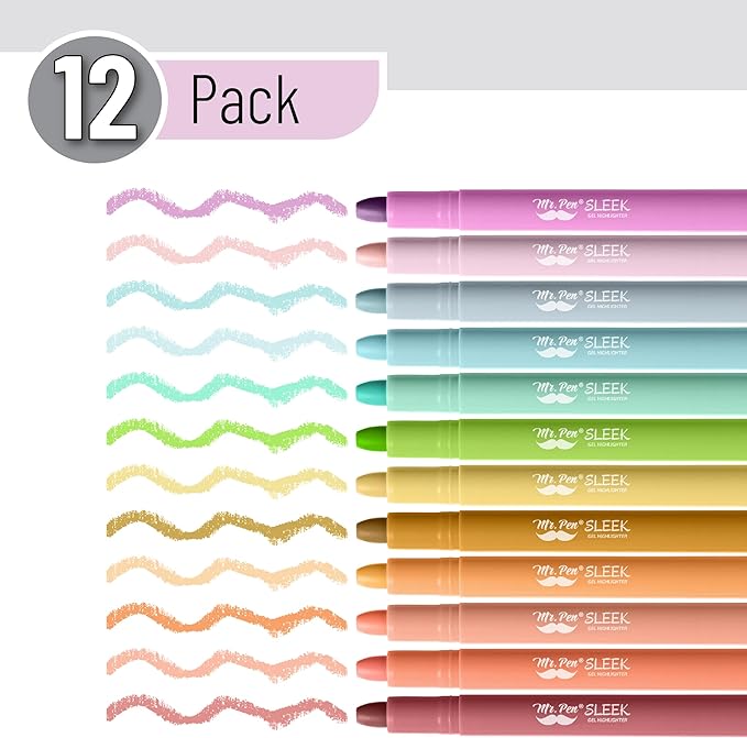 Mr. Pen- Gel Highlighter, 12 Pack, Assorted Colors, Bible Highlighters No Bleed, No Bleed Highlighters, Bible Highlighter