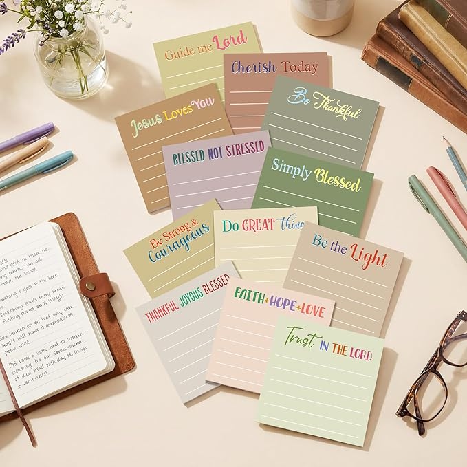 Yinder 24 Pcs Inspirational Sticky Notes Cute Motivational Sticky Notes Pad End of Year Employee Appreciation Gifts Bulk for Teacher Nurse Coworkers Office Supplies 3 x 3'' (Bible,Boho)