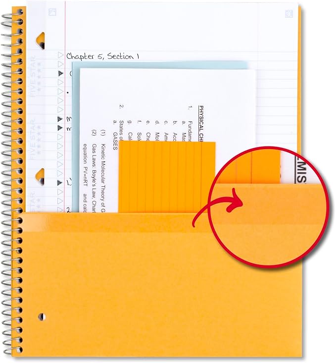 Five Star Spiral Notebooks + Study App, 3 Pack, 1 Subject, College Ruled Paper, Pockets, 100 Sheets, Home School Supplies for College Student or K-12, 11” x 8-1/2", Black, White & Red (73055)