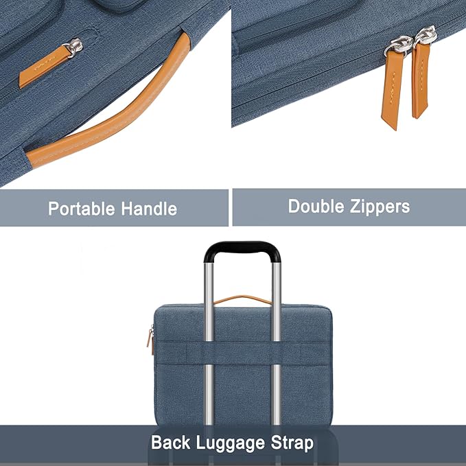 MOSISO 360 Protective Laptop Case 14 inch, 14 inch Laptop Sleeve Compatible with HP Lenovo Dell ASUS Acer, HP, Dell Latitude, Lenovo, Side Open Carrying Case with 4 Zipper Pockets&Handle, Haze Blue