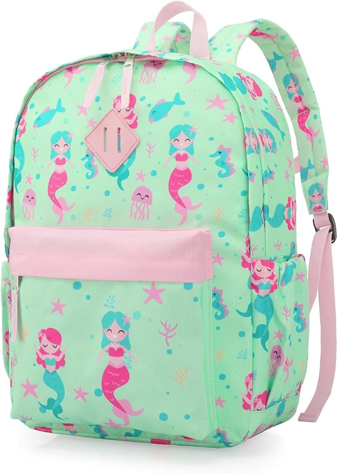 KK CRAFTS Preschool Backpack Kindergarten Little Kids Toddler Elementary School Backpacks for Boys and Girls with Chest Strap(15Inch, Green Mermaid)