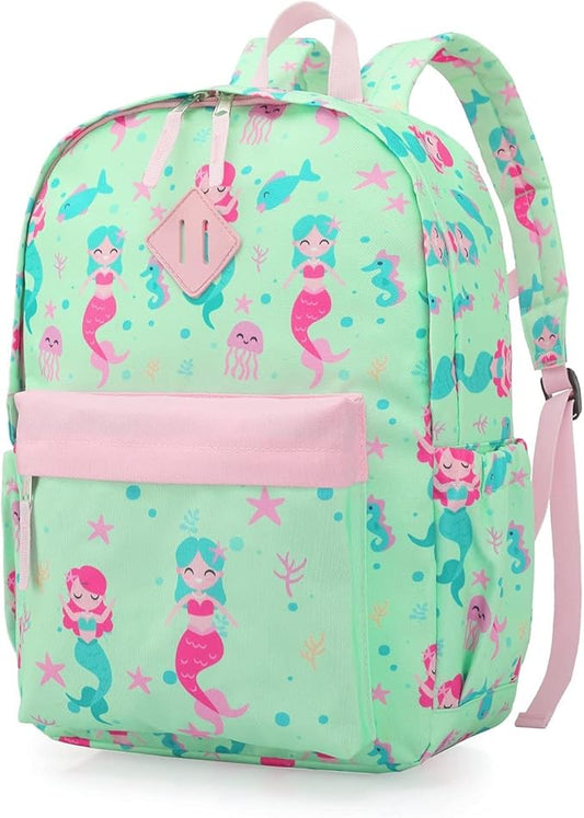 KK CRAFTS Preschool Backpack Kindergarten Little Kids Toddler Elementary School Backpacks for Boys and Girls with Chest Strap(15Inch, Green Mermaid)