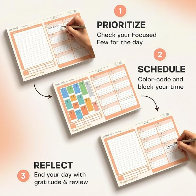 Semester Student Planner Pad - A4 Undated Daily and Weekly Planner with 52 Tear-Off Pages - To Do List Notepad with Gratitude & Focus Sections, Motivational Quotes & Students Task Prioritization 2026 Planner