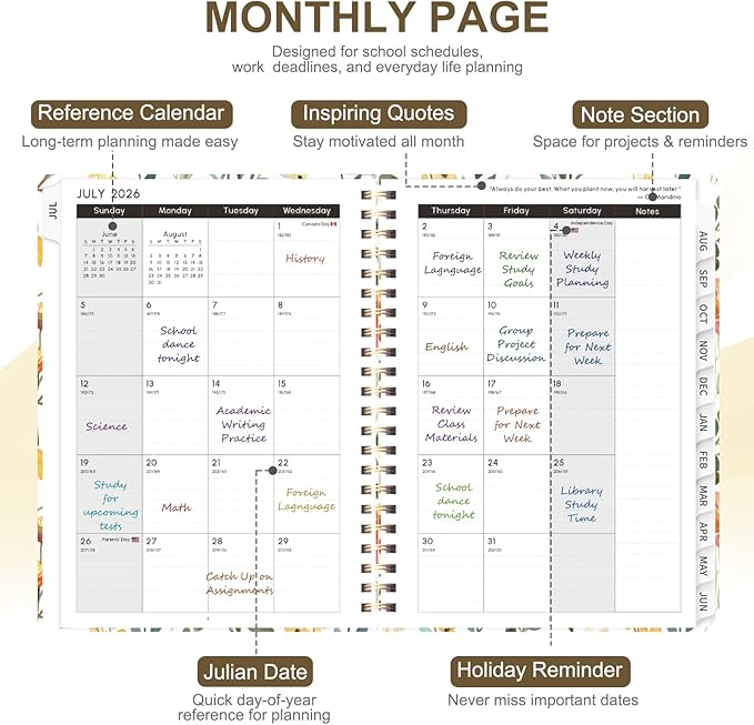 Planner 2026-2027, Weekly and Monthly Academic Planner, July 2026 - June 2027, Hardcover Calendar Agenda Book for School Year Planning, School Supplies for Teacher and Student, A5(6.3'' x 8.5'')
