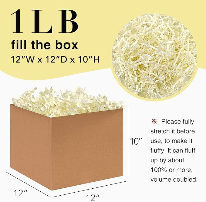 1LB Crinkle Cut Paper Shred Filler for Gift Box Bag and Basket On Holidays(Beige)