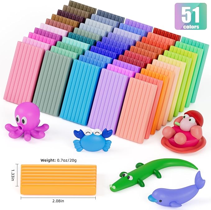 CiaraQ Polymer Clay 51 Colors Starter Kit - Oven Bake Modeling Clay for Kids & Artists, Non-Sticky DIY Clay with Sculpting Tools, Fun Gift for Children Ages 4+, 2.84 lb