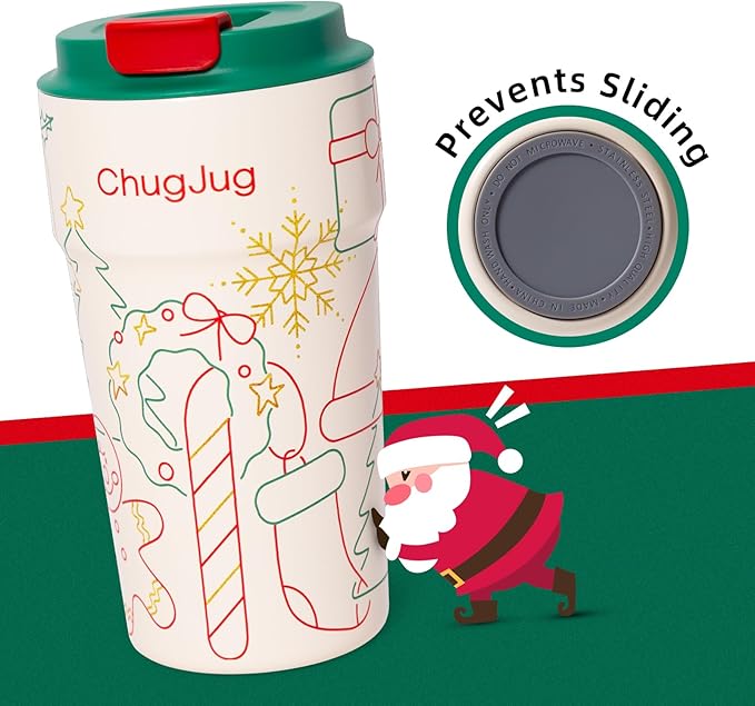 16 oz Christmas Travel Coffee Mug with Ceramic Coating, Leak-Proof Vacuum Insulated Coffee Tumbler with Lid, Double Wall Stainless Steel Travel Cup (Yuletide Magic)
