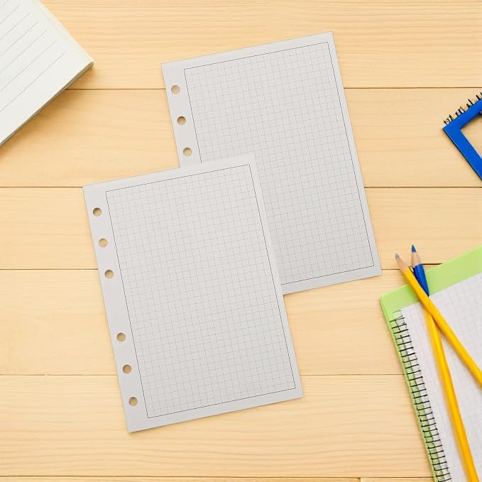100pcs Loose Leaf Grid Paper Refill Ring Binders Reinforced Thick Planner Filler Pages with Punch for Journals Daily Planning School Projects and Office Organization