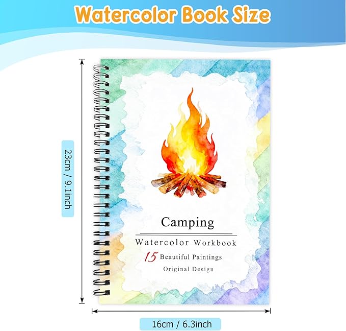 SLWBZ Watercolor Workbooks Coloring Book, Beginner Friendly Painting Kit, Detailed Steps, Creative Exploration Watercolor Book with Paint Set for Adults Teens (Camping, Without Paint)