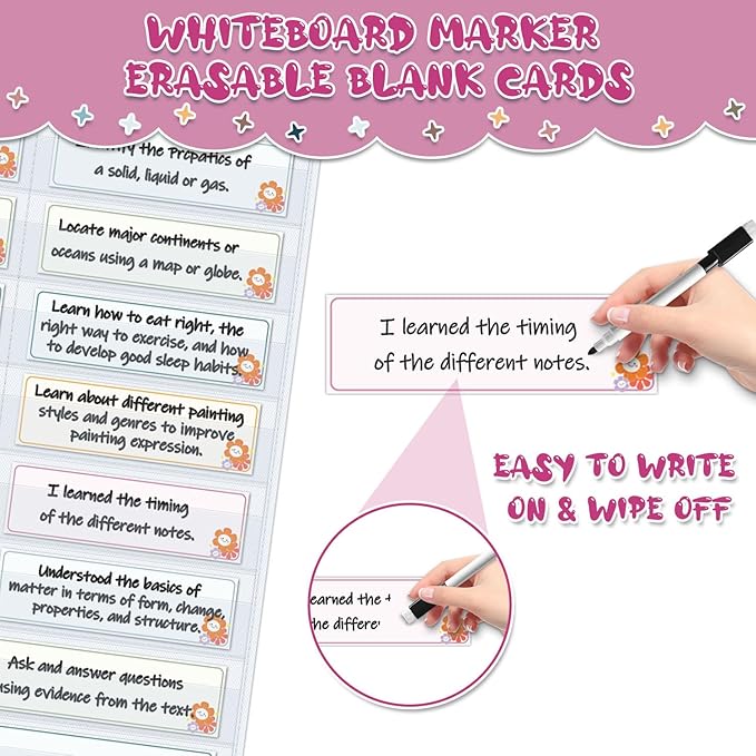 Visible Learning Classroom Pocket Chart - Reusable Dry Erase Study Goals Board, Motivational Incentive Chart for Learning Goals, Behavior Tracking & Centers Rotation, Homeschool(White)