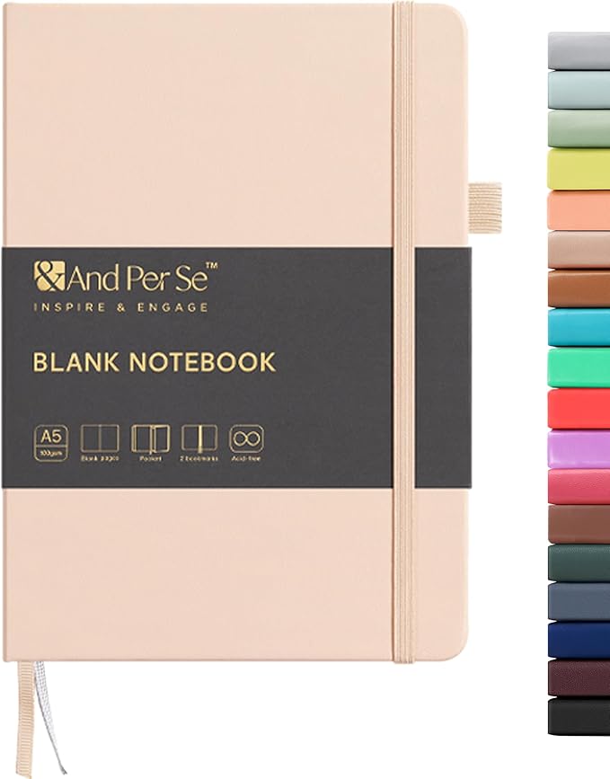 &And Per Se Blank Sketch Notebook, A5 Hardcover, 160 Pages 100gsm Thick Paper, Unlined Journal for Drawing, Doodling, Hand Lettering – Creative Gift for Artists, Designers, Writers (Light Apricot)