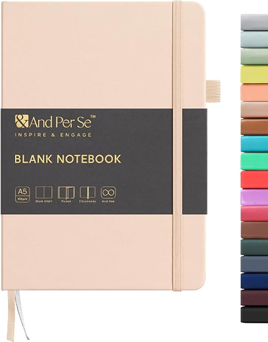 &And Per Se Blank Sketch Notebook, A5 Hardcover, 160 Pages 100gsm Thick Paper, Unlined Journal for Drawing, Doodling, Hand Lettering – Creative Gift for Artists, Designers, Writers (Light Apricot)