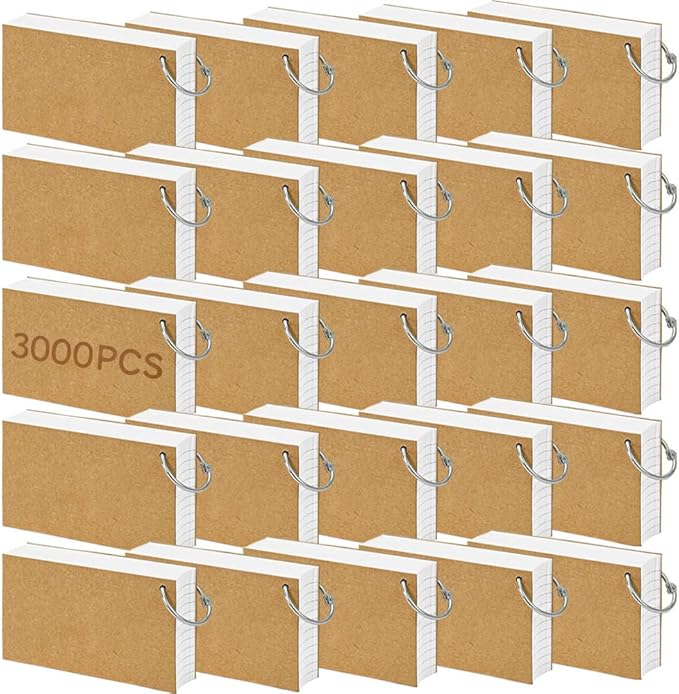 3000 Pcs White Index Cards Bulk with Rings, 3x5 Inch Flash Cards with Holder for Studying, Notecards Lined for Office, Home, School Supplies College, Ruled Index Cards, Double Sided