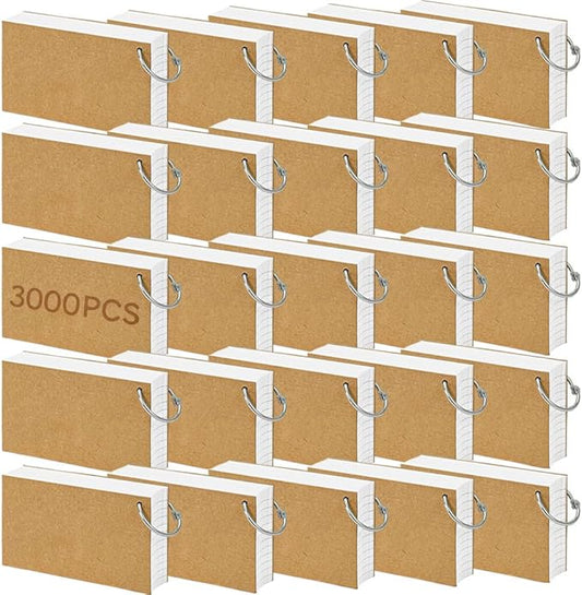 3000 Pcs White Index Cards Bulk with Rings, 3x5 Inch Flash Cards with Holder for Studying, Notecards Lined for Office, Home, School Supplies College, Ruled Index Cards, Double Sided