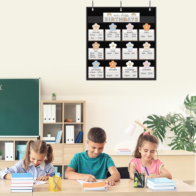 FYSUIMU Birthday Pocket Chart Pastel Boho Flower Month Cards Colorful Birthday Chart Calendars for Classroom Bulletin Board Chalkboard Wall Display