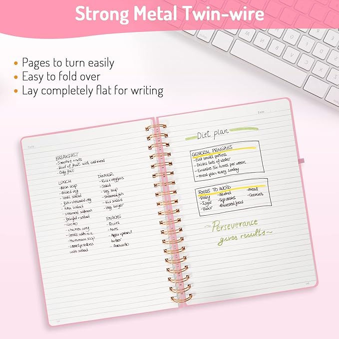 Forvencer A4 Lined Spiral Journal Notebook with 300 Numbered Pages, 11" X 8.5" Thick Journals for Writing with 100GSM Paper, Hardcover Notebooks with Contents for Work, School, Pink