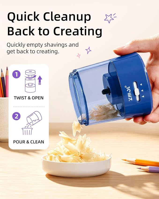 ZMOL Electric Pencil Sharpener, USB or 2 AA Powered, 6-8mm, Dark Blue