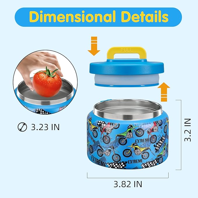 JXXM 8 Oz Thermo Food Jar for Hot & Cold Food for Kids, Insulated Lunch Containers Hot Food Jar,Leak-Proof Vacuum Stainless Steel Wide Mouth Lunch Soup Thermo for School (BLUE-Locomotive)