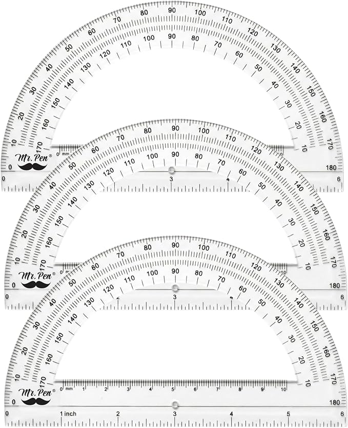 Mr. Pen- Protractor Set, 6", 3 Pack, Clear Plastic Protractors for Measuring Angles, 180° Small Protractor for Students, School, Math, Geometry, Drafting & Technical Drawing