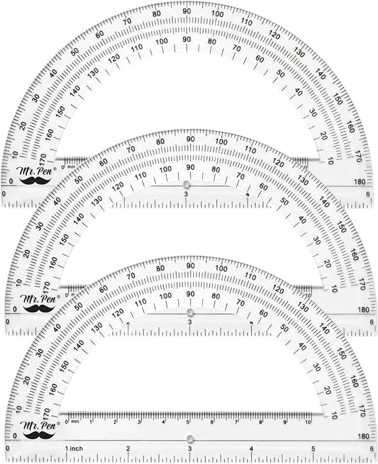 Mr. Pen- Protractor Set, 6", 3 Pack, Clear Plastic Protractors for Measuring Angles, 180° Small Protractor for Students, School, Math, Geometry, Drafting & Technical Drawing