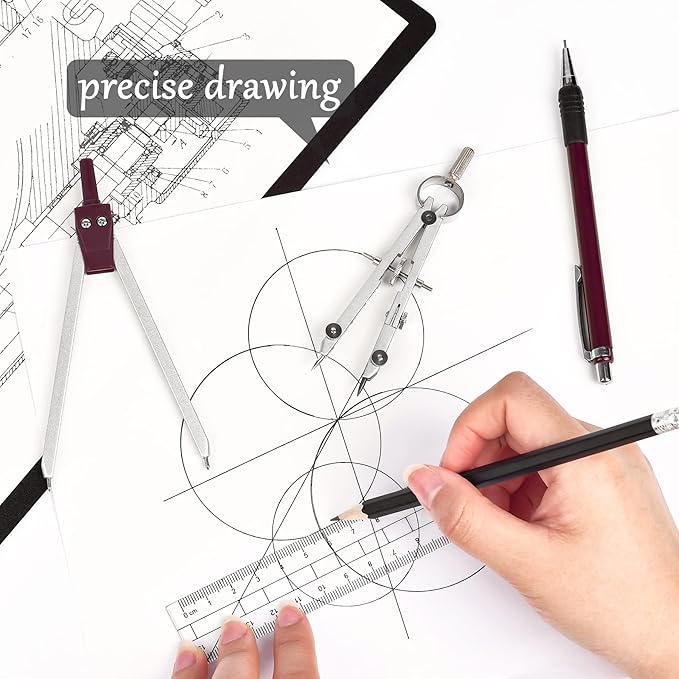 Unjoo 9Pcs Precision Geometry Set Metal Compass, Geometry Tool Tool Set with Shatterproof Storage Box, Circle Drafting Tool and Architecture, Drafting Kits for Engineers Students (Brown)