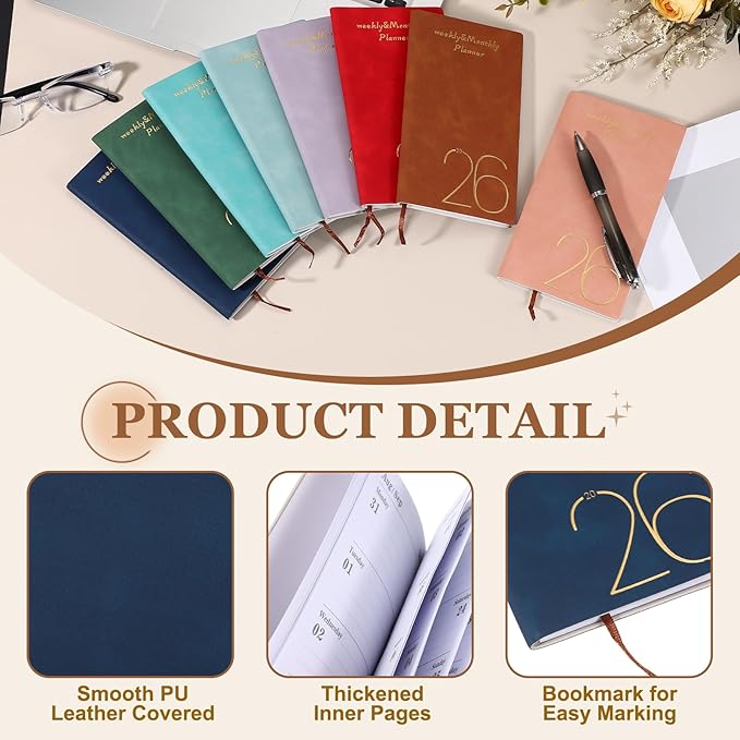 PATIKIL 2026 Daily Planner Notebook, A6 64 Sheets Undated to Do List Daily Weekly Monthly Goals Tracker Pocket Notebook for Office Home Study Work Time Management Fitness Habit, Dark Blue