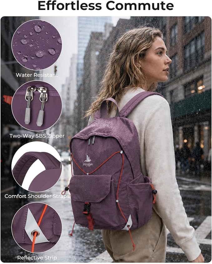 25L Travel Backpack Women Men,Lightweight College Backpack,Purple | Casual Daypack, Water Resistant Bookbag, Fit 15.6-inch Laptop, Travel Commuting Gym Hiking Work Bag, TSA Friendly
