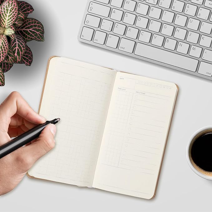 PATIKIL 2Pcs Planner Notebook, 7 x 3.8" 96 Sheets Undated Daily Planner Pocket to Do List Daily Weekly Goals Notebook for Office Home Study Work Time Management Habit Tracker, Blue, Brown