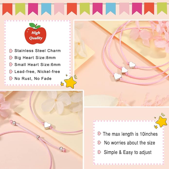 UNGENT THEM Big & Small Heart Bracelets Back to School Gifts for Girls