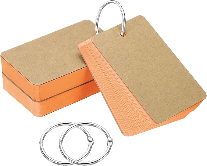 PATIKIL Blank Index Cards with Ring, 150Pcs Colored Blank Flash Card 3.5" x 2" Note Card Study Card for Memory Learning Studying Office Supplies, Orange