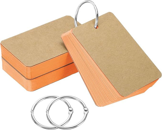 PATIKIL Blank Index Cards with Ring, 150Pcs Colored Blank Flash Card 3.5" x 2" Note Card Study Card for Memory Learning Studying Office Supplies, Orange