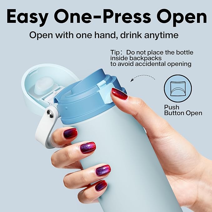 Insulated Water Bottle with Straw - Encool Stainless Steel Water Bottle with Push Button Lid, Leak-Proof & BPA-Free, Keeps Cold for 24 Hours for Sports, Travel, Gym (18 oz, Jungle Mist)