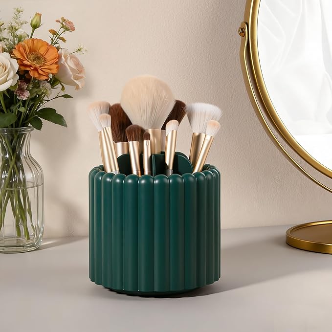Anyoifax 360° Rotating Pen Holder 7 Slots Desk Organizer Removable Pencil Cup Plastic Art Supplies and Accessories Desktop Storage Box Caddy for Office, School, Home (Teal Green)