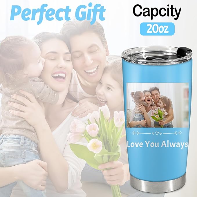 Personalized Tumbler Custom Vacuum Insulated Travel Mug Customizable Coffee Cup with Your Photos and Text Christmas Birthday Gift (One Photos+Text(two sides))