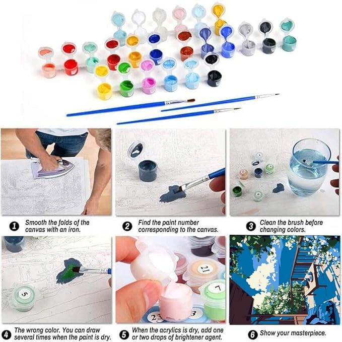 4 Pack Paint by Numbers for Adults with Framed Canvas - with Wooden Easel, Beach Paint by Number on Canvas, DIY Flower Landscape Acrylic Oil Painting Kits with Brushes for Home Wall Decor (8x12 inch)