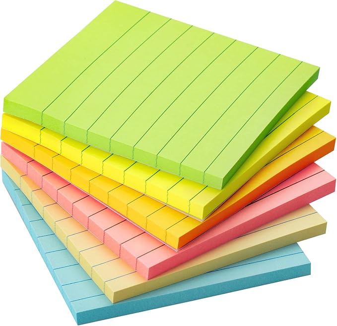 Mr. Pen- Lined Sticky Notes, 3" x 3", 6 Pads, 45 Sheets/Pad, Pastel Color, Sticky Notes with Lines, Ruled Post Stickies, Memo Pads, Self-Stick Note Pad for Office, School, Home, Study & Organization