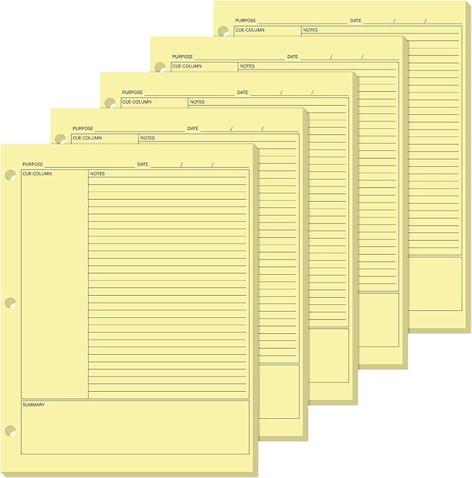 Ctosree 200 Sheets Cornell Notes Loose Leaf Paper, 8.5 x 11 Inch, 3 Hole Punch, Cornell Notes Filler Paper for School Office College Business Home (Yellow)