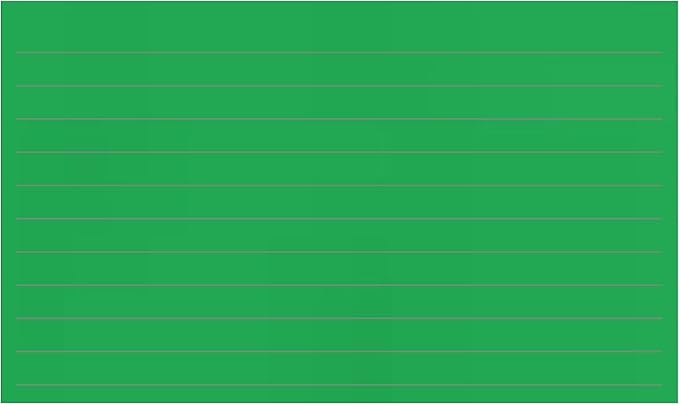 Colonial Cards: 150 Color Cardstock 3" x 5" Index Cards, Green, Lined Landscape Format