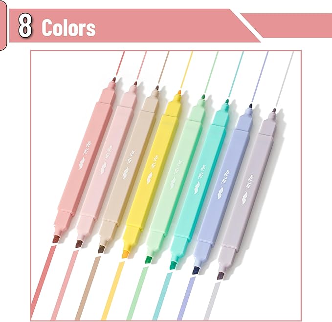 Mr. Pen- Dual Tip Aesthetic Highlighters, 8 pcs, Chisel & Fine Tip, Cute Highlighters Assorted Colors for Journaling, Highlighting, Underlining, Fast Dry, Back to School Supplies