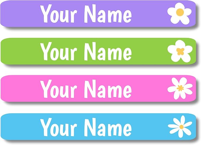Lovable Labels Personalized Labels for Kids (120 Labels) - Waterproof Dishwasher Safe Peel and Stick Labels are Great for School Supplies Daycare Camp Bottles (Lazy Daisy)