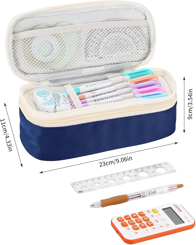 Dugio Large Pencil Case for Girls Teens Kids Pencil Bag with Zipper Blue | Big Pencil Pouch Organizer Aesthetic Pen Pencil Case Back to School Supplies, Large Capacity Design, Durable Metal Zipper