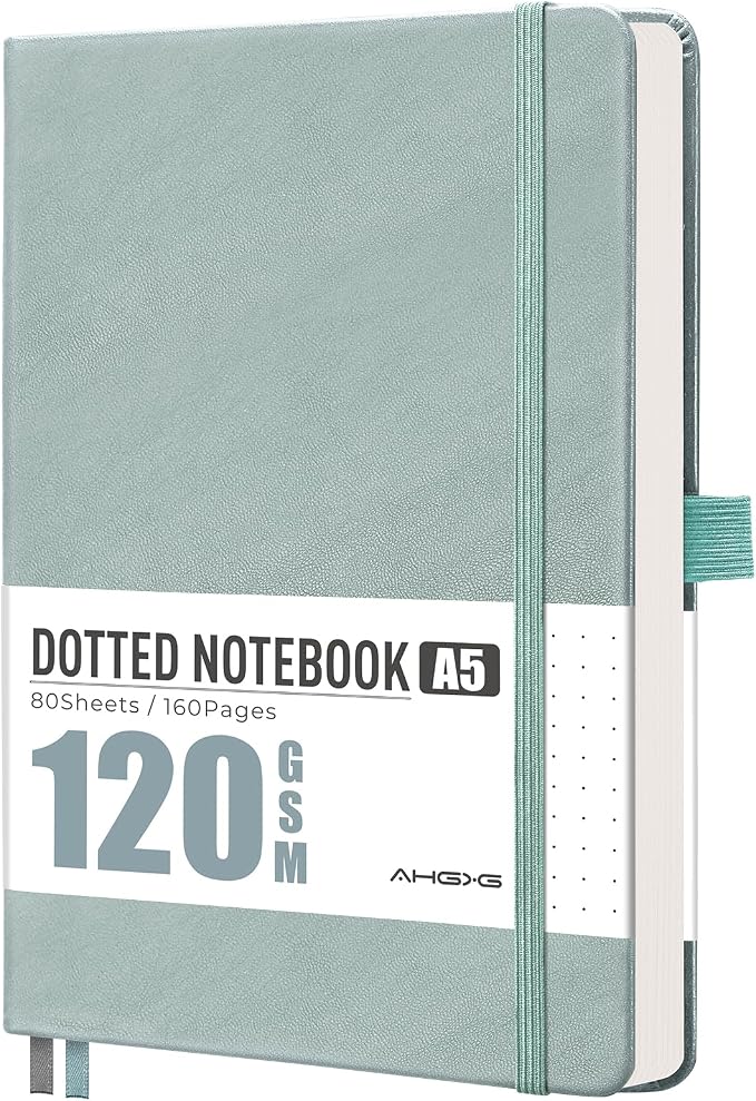 AHGXG Dotted Journal Notebook, 160 Numbered Pages, A5 Size (5.7'' x 8.3'')